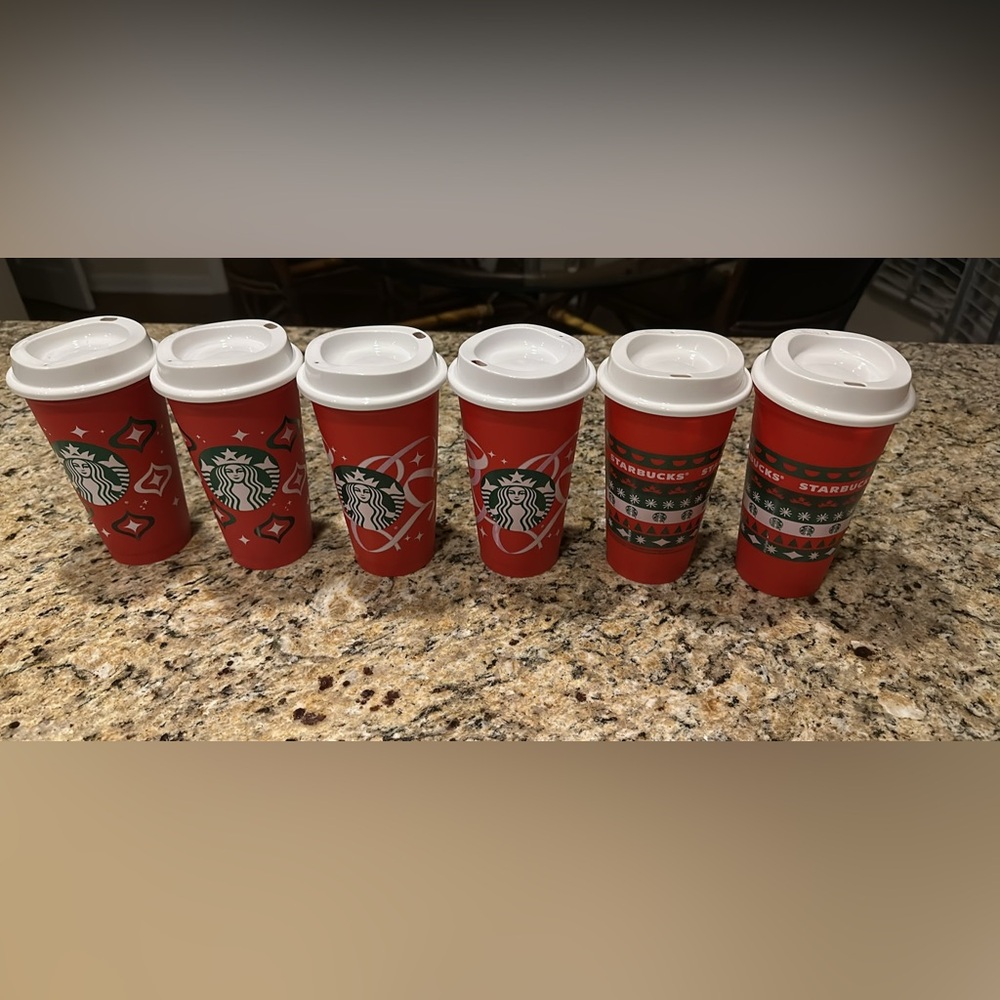Starbucks Festive Red and White Reusable Cups